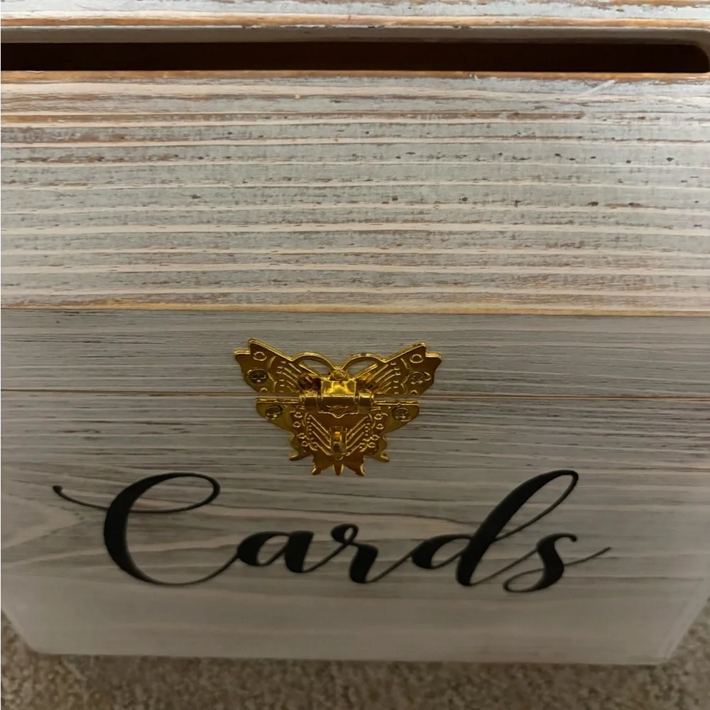 Wooden 'Cards' Box with Gold Accent - White